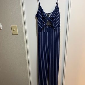 Blue and white striped jumper